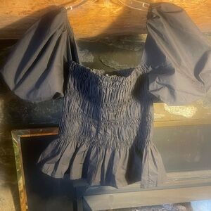 Elegant Black Smocked Women's Top NWOT Med